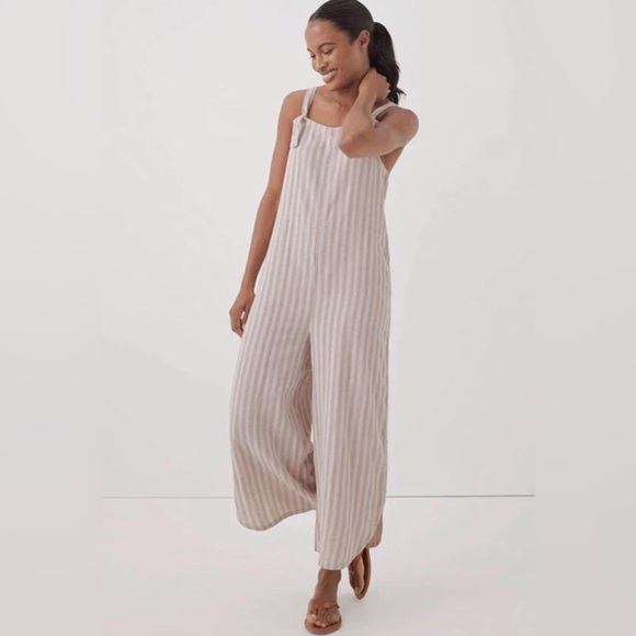 Pact Pants - Pact Coastal Tie Strap Jumpsuit Double gauze organic cotton pockets loose fit S